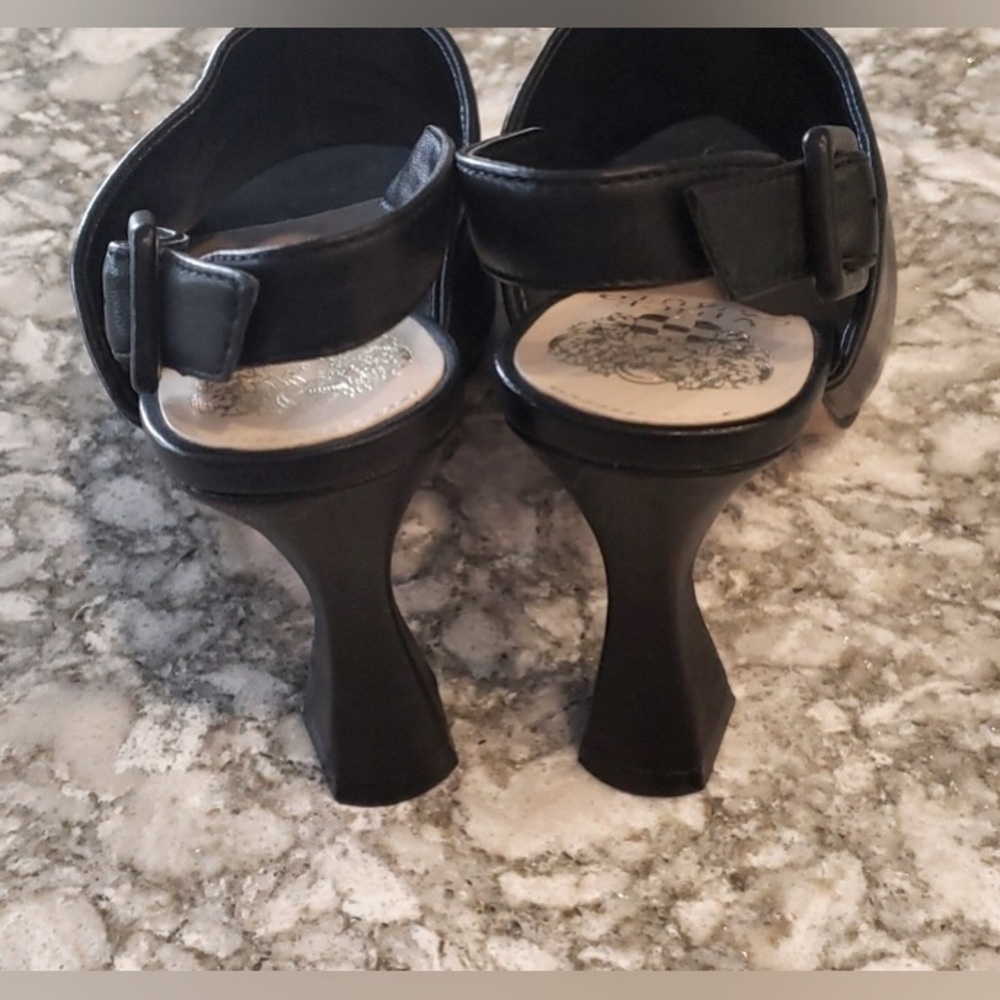 NEW Vince Camuto Releen Flare Heel Black Leather Slingback Square Toe Pumps - Picture 6 of 11